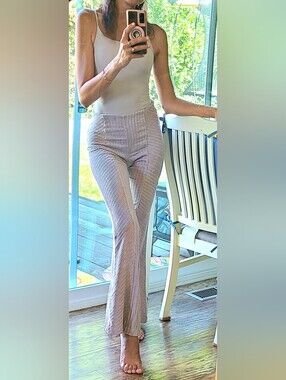 Free People High-Waist Ribbed Flare Pants in Light Lilac Size S